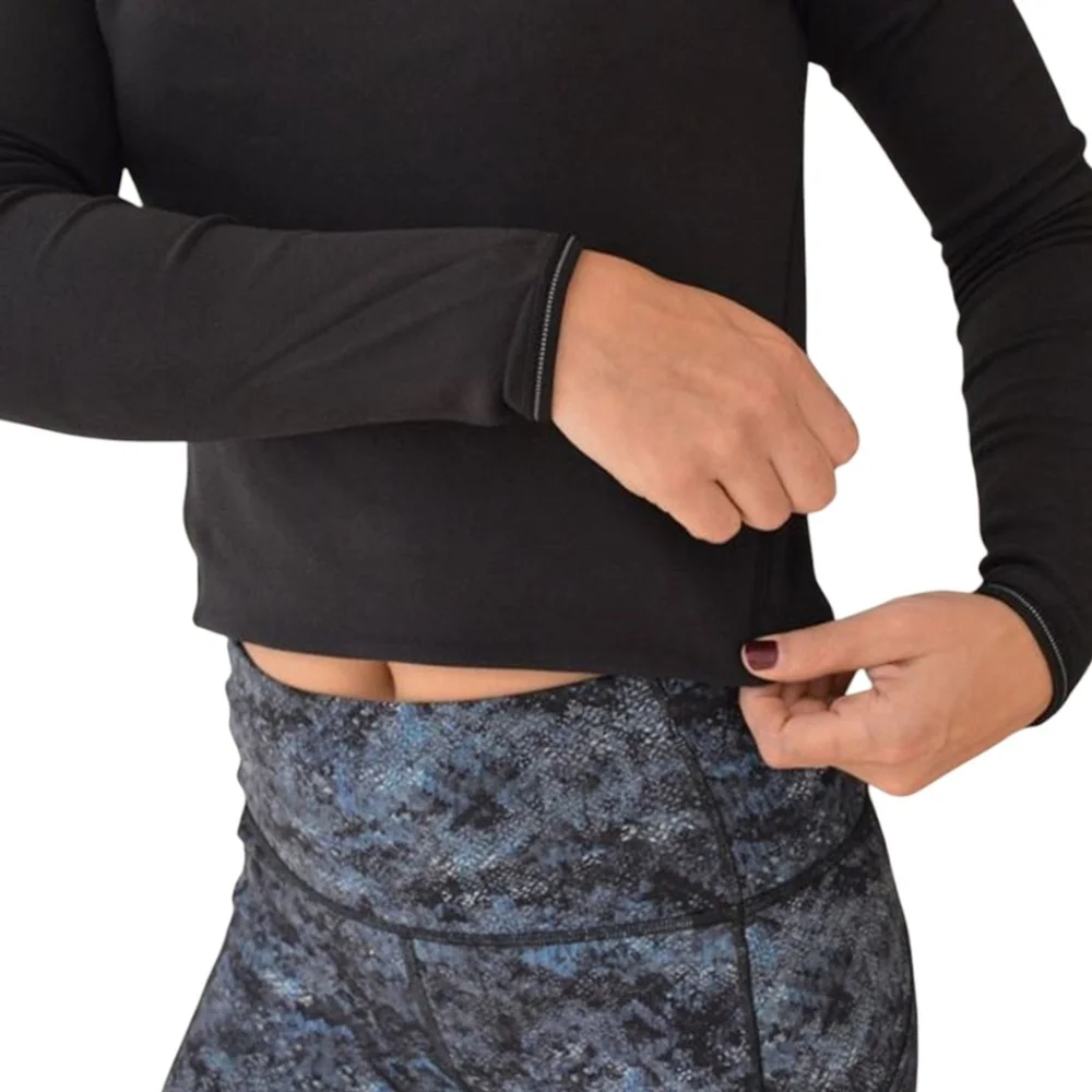 Lululemon Hill and Valley Mock Neck Crop Run Top Women's Sz 4 Black Rulu Stretch